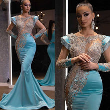 Load image into Gallery viewer, Daily Light Blue Fishtail Banquet Long Alluvial Gold Series Slimming Annual Party Evening Dress Women