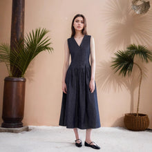 Load image into Gallery viewer, Summer Design V neck Pocket Midi Dress Simple Graceful Casual Loose Sleeveless Dress