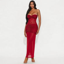 Load image into Gallery viewer, Tube Top Milk Silk Stitching Mesh Drilling Party Hip Wrapped Long Dress