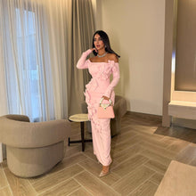 Load image into Gallery viewer, Spring Summer Middle East Elegant Sexy Sheath Three Dimensional Floral off Shoulder Long Sleeve Dress
