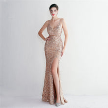 Load image into Gallery viewer, Velvet Bottom Sequin Suspender Party Sequined Dress Long Banquet Slim Fit Evening Dress Elegant