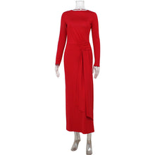 Load image into Gallery viewer, Round Neck Long Sleeve Bare Back Waist Controlled Lace up Elegant Slim Red Carpet Dress