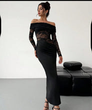 Load image into Gallery viewer, Hollow Out Cutout out Summer off-Shoulder Lace Maxi Dress Long Sleeve High Grade Sexy Sheath Dress Women Clothing