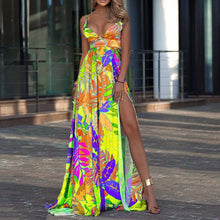 Load image into Gallery viewer, Sundress Spring New Leaf Four-Sided Stretch Dress Bohemian off-the-Shoulder Strap Tube Top Mop Dress Boho Vacation Maxi Dresses