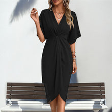 Load image into Gallery viewer, Women Clothing Raglan Sleeve Solid Color Irregular Asymmetric Dress