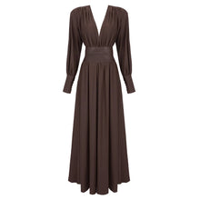 Load image into Gallery viewer, Spring Summer Chocolate Design Waist Seal Pleated Dress Brown Women Dress