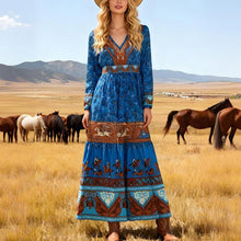 Load image into Gallery viewer, Women Printed Bohemian Long Sleeve Long Dress