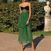 Load image into Gallery viewer, Women Clothing Sexy Suspenders Lace Green Hollow Out Cutout Holiday Mopping Maxi Dress