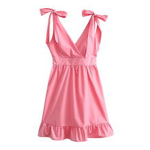 Load image into Gallery viewer, Spring Women Clothing V neck High Waist Tie Strap Dress Women