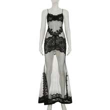 Load image into Gallery viewer, Summer Women Mesh Lace Lace Spaghetti Strap Dress See through Sexy Nightdress Vacation Maxi Dress