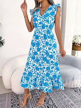 Load image into Gallery viewer, Spring Summer Casual Wooden Ear Floral Waist Slimming Maxi Dress Holiday Dress Women Clothing