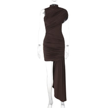 Load image into Gallery viewer, Women Clothing Spring Summer Slim round Neck Pleated Hip Irregular Asymmetric Sleeveless Dress