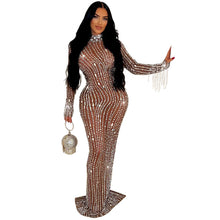 Load image into Gallery viewer, Women Wear Solid Color Mesh Drilling Dress Long