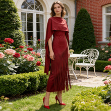 Load image into Gallery viewer, Spring Elegant Retro Faux Two Piece Long Skirt Shawl Design Tassel Dress Swing Dress Women