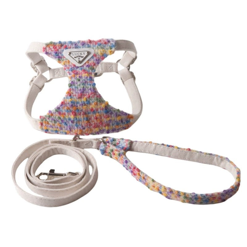 Luxury Tweed Dog Harness and Leash Set Soft Adjustable Small Dog Walking Vest