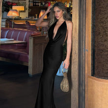 Load image into Gallery viewer, Women Sexy Low Cut Deep V Plunge neck Halter Lace up Bare Back Waist Slimming Evening Dress