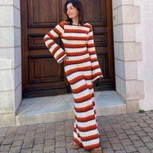 Load image into Gallery viewer, Striped Contrast Color Beach Vacation Sexy Dress Knitted Hollow Out Cutout Maxi Dress Blouse Summer Women