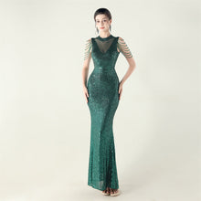 Load image into Gallery viewer, High Neck Fishtail Evening Dress Pearl Embroidery Sequined Crystal Diamond Decorations Red Carpet Wedding Cocktail Dress