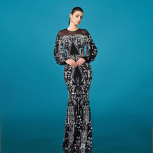 Load image into Gallery viewer, High Grade Long Sleeved round Neck Cocktail Sequined Sheath Fishtail Evening Dress Bridesmaid Dress