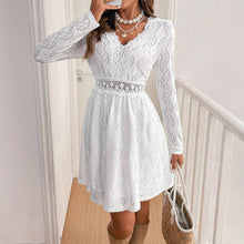 Load image into Gallery viewer, Elegant Women Solid Color Lace Patchwork Mini Holiday Dress Scallops Sundress
