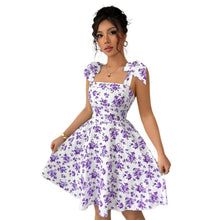 Load image into Gallery viewer, Women Clothing Floral Print High Waist Lace up Sweet A line Large Hem Dress