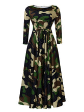 Load image into Gallery viewer, Women Clothing Spring Elegant Graceful Printed Lace up Large Dress