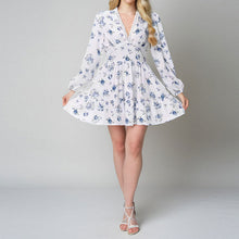 Load image into Gallery viewer, Spring Women Clothing Sweet Elegance Printed V neck Lace Waist Trimming Short Dress