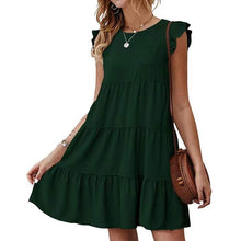 Load image into Gallery viewer, Summer Solid Color round Neck Short Sleeves Dress Casual Tiered Dress Pleated Large Swing Dress