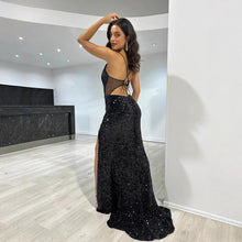Load image into Gallery viewer, Sequined Split Sexy Sling Dress Waist Controlled Cocktail Dress Slim Fit Maxi Dress