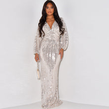 Load image into Gallery viewer, Women Dress Dress Sequined Long Sleeve V Neck Sexy Sequin Maxi Dress