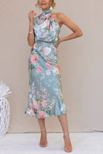 Load image into Gallery viewer, Mature Elegant Women Sleeveless Halter Printed Satin Dress