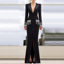 Load image into Gallery viewer, Heavy Industry Beads Diamond Tailored Collar Dress Dress Fishtail Dress