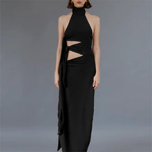 Load image into Gallery viewer, Sexy Hollow Out Cutout Backless Stitching Strap Long Slit Halter Dress Women