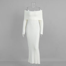 Load image into Gallery viewer, Knitted off Shoulder Long Sleeved Dress Autumn Winter off Shoulder Hip Knitwear Dress Women