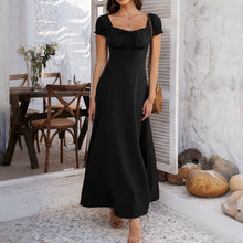 Load image into Gallery viewer, Spring Summer Elegant Solid Color Tied Pleating Puff Sleeve French Dress Women Clothing