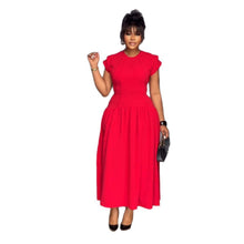 Load image into Gallery viewer, Elegant Elastic Waist Tightening Pleated Flounced Sleeve Lace Dress