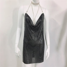Load image into Gallery viewer, Metallic Coated Fabric Women Clothing Metal Sequ Dress Sexy Sweet Spicy Dress Rhinestone Cami Dress Women