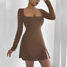 Load image into Gallery viewer, Women Clothing Square Collar Tight Long Sleeve Slit Flared Mini Sexy Dress