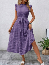 Load image into Gallery viewer, Women Clothing Summer Fashionable Stringy Selvedge Flying Sleeves Lace Up Texture Dress