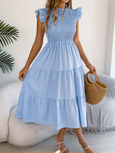Load image into Gallery viewer, Women Clothing Spring Summer Solid Color Stringy Selvedge Flying Sleeves Smocking Waist-Slimming Maxi Dress