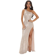 Load image into Gallery viewer, Summer Women Clothing Sexy Oblique Shoulder Sleeveless Beaded Dress Women