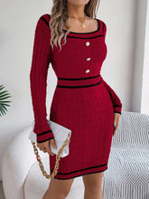Load image into Gallery viewer, Autumn Winter Elegant Square Collar Button Long Sleeve Sweater Hip Dress Women Clothing