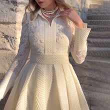 Load image into Gallery viewer, White Front Chest Floral Beads Lace Yarn French Retro Long Sleeve Slim Dress