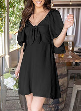 Load image into Gallery viewer, Women Clothing Shein V Neck Bow Lace Up Short Sleeve Mini Dress