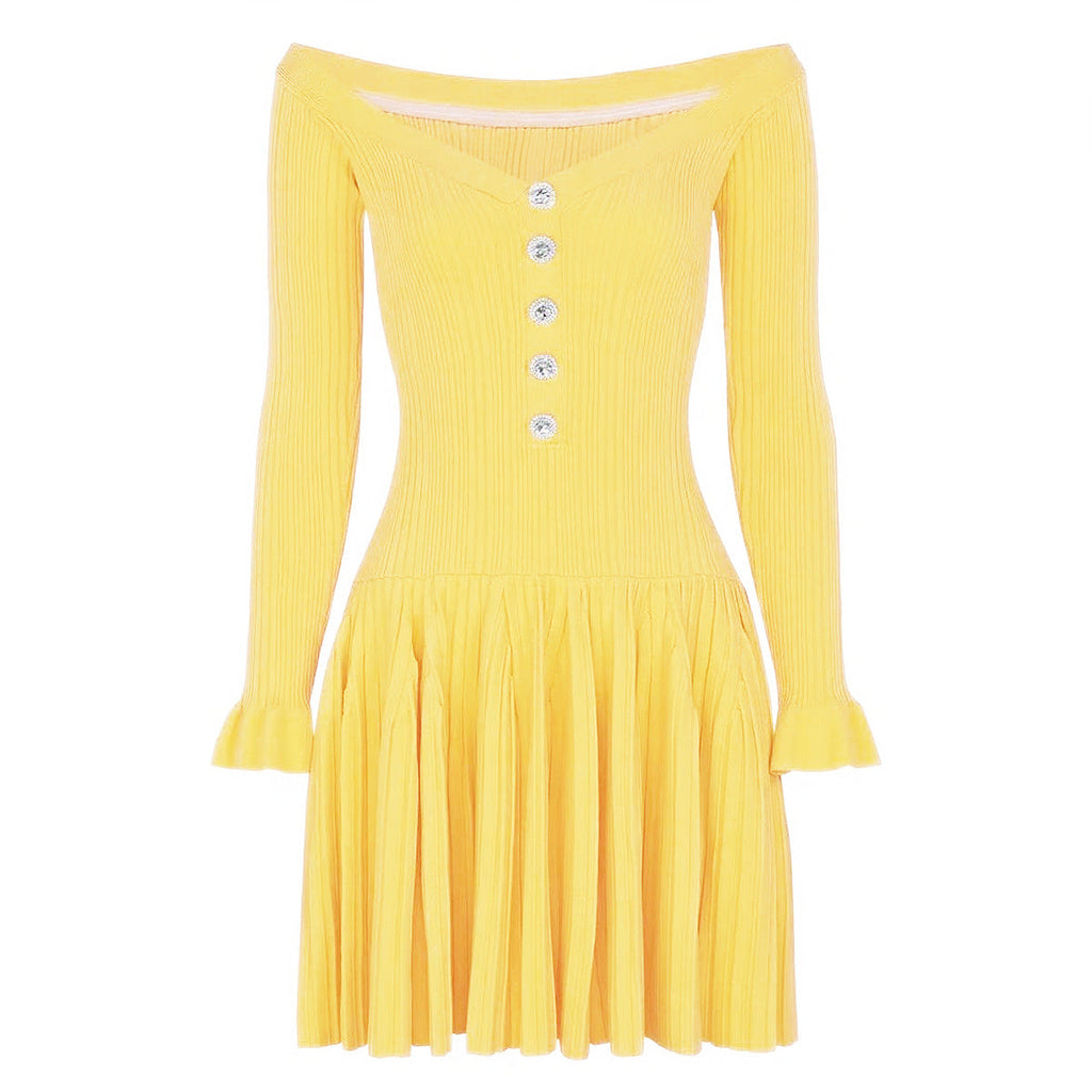 Autumn Long Sleeve off Shoulder off Shoulder Knitted All Matching Slim Fit Slimming Dress
