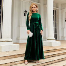 Load image into Gallery viewer, Autumn Winter Elegant Graceful Socialite Maxi Dress Gold Velvet Solid Color High Grade Dress