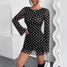 Load image into Gallery viewer, Elegant Mesh Polka Dot Printed round Neck Backless Long Sleeves Dress