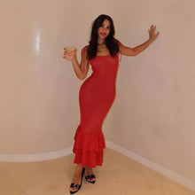 Load image into Gallery viewer, Hollow Out Cutout out Camisole Women Sexy Bohemian Beach Wooden Ear Knitted Sling Tiered Ruffle Maxi Dress Women