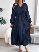 Load image into Gallery viewer, Spring Summer Elegant V neck Lace Cinched Pleated Maxi Dress Women Clothing