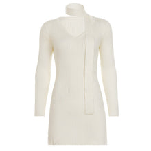 Load image into Gallery viewer, Elegance V neck Scarf Long Sleeve Woolen Dress Women Slim Fit Slimming Swing Dress